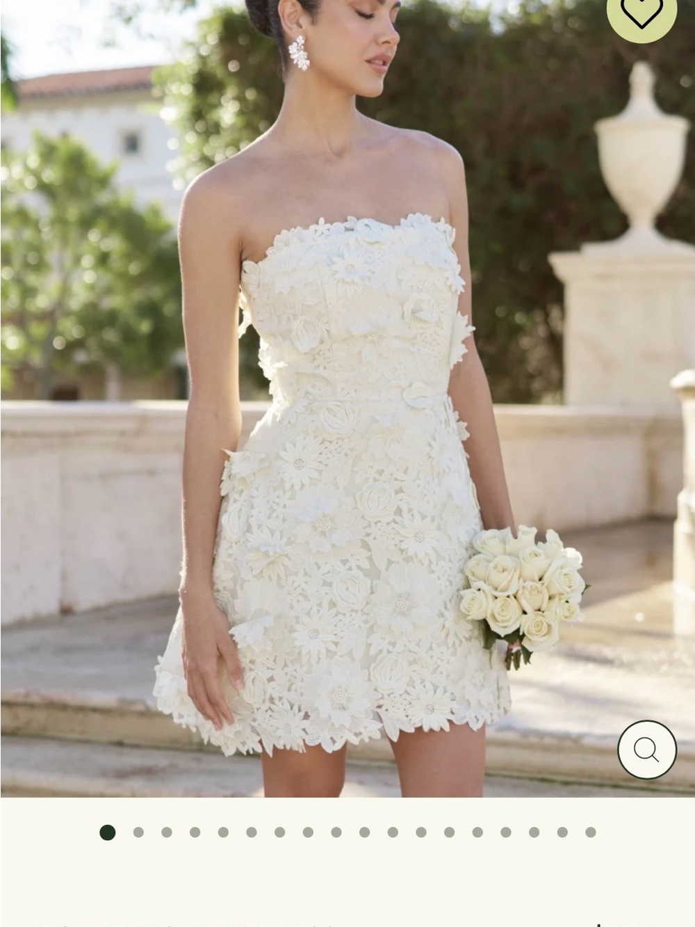 Romantic Strapless Ivory Floral Lace Mini Wedding Dress